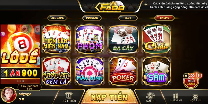Giới thiệu tổng quát cổng game bài FA88
