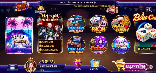 Giới thiệu tổng quát cổng game bài đổi thưởng tặng vốn RikVIP